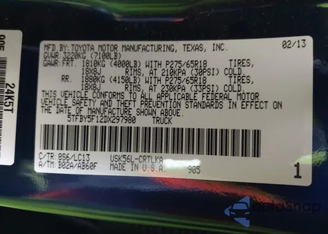2013 Toyota Tundra Limited 5.7L V8 from USA, damaged, VIN 5TFBY5F12DX297980